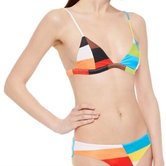 NEW Mara Hoffman Nonpadded Triangle Bikini Swim Top Rainbow Multi - Picture 4 of 12